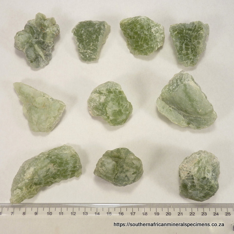 10 prehnite specimens from the Karoo, SA.