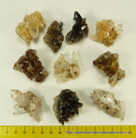 Ten medium to high quality quartz crystal specimens