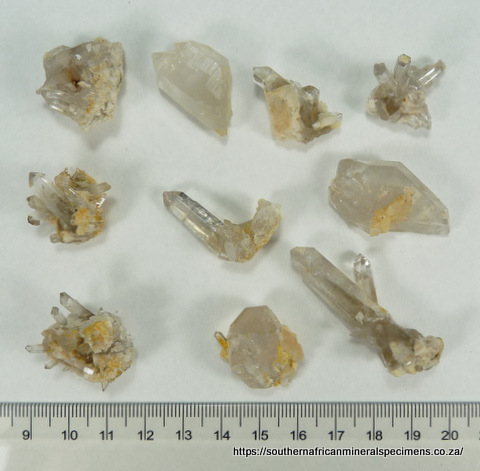 22 quartz crystals, medium to high quality
