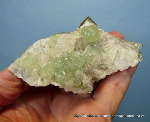 Prehnite, quartz and calcite on matrix