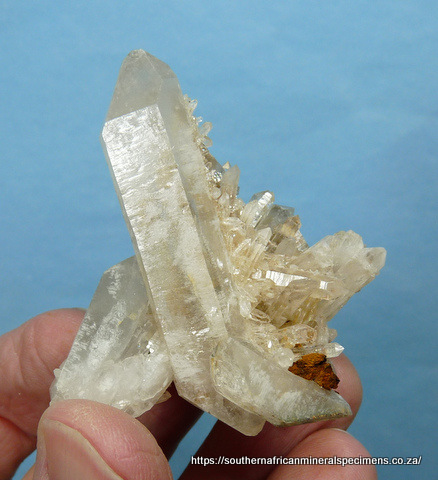 Big, light smoky quartz crystal with feldspar